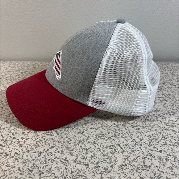 Simms Fishing Mesh Trucker Hat Cap Adjustable Snapback Red American Flag USA EUC - Picture 3 of 10